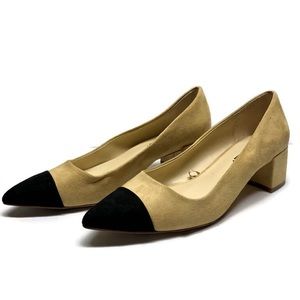 Zara Black Toe & Tan Faux Suede Block Heel
